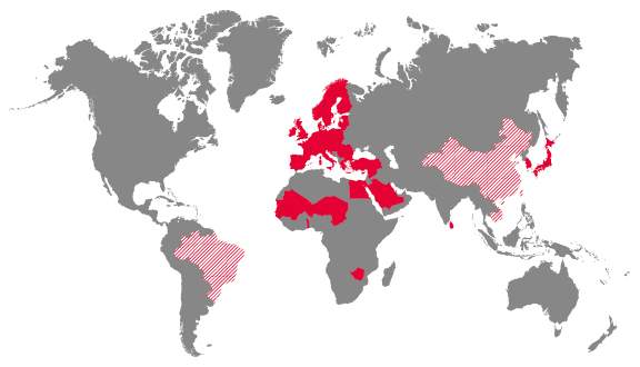 Le paraquat est déjà (en rouge) ou va bientôt être (strié) interdit dans ces pays.